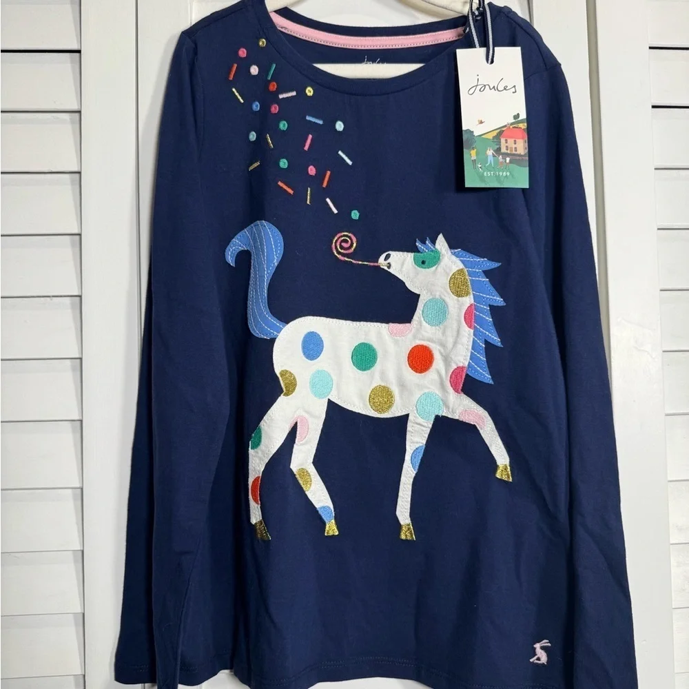 NWT Joules Girls Kids' Navy Unicorn Long Sleeve Top Size 10